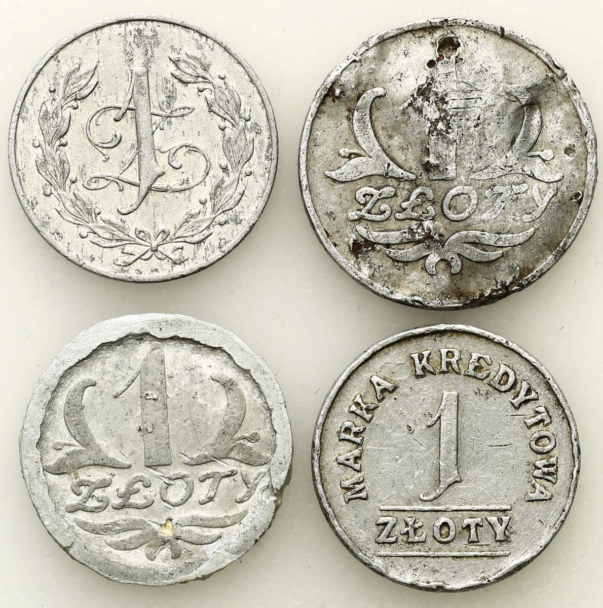 Spółdzielnia Wojskowa - 1 złoty Kamionka Strumiłowa, Leszno, Skierniewice, Kleck, zestaw 4 monet